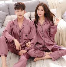 将图片加载到图库查看器,Luxury Pajama suit Satin Silk Pajamas Sets Couple Sleepwear