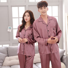 将图片加载到图库查看器,Luxury Pajama suit Satin Silk Pajamas Sets Couple Sleepwear