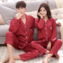 将图片加载到图库查看器,Luxury Pajama suit Satin Silk Pajamas Sets Couple Sleepwear