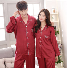 将图片加载到图库查看器,Luxury Pajama suit Satin Silk Pajamas Sets Couple Sleepwear