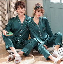 将图片加载到图库查看器,Luxury Pajama suit Satin Silk Pajamas Sets Couple Sleepwear