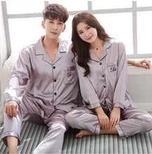 将图片加载到图库查看器,Luxury Pajama suit Satin Silk Pajamas Sets Couple Sleepwear
