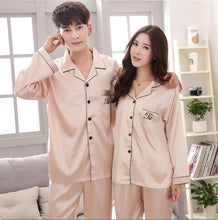 将图片加载到图库查看器,Luxury Pajama suit Satin Silk Pajamas Sets Couple Sleepwear