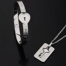 将图片加载到图库查看器,Concentric Lock Key Bracelet Necklace Couple Set