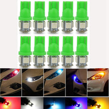 将图片加载到图库查看器,Katur 10pcs T10 W5W LED Bulb 5 SMD LED White Blue Red Yellow Green 194 168 Super Bright wedge Lights bulbs Lamps 12V 5050 SMD