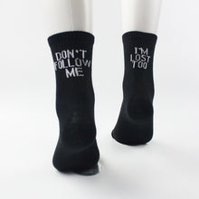 Cargar imagen en el visor de la galería, Black White Cotton Socks AB Side Don't Follow Me I'm Lost Creative Unisex Socks