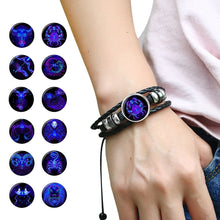 将图片加载到图库查看器,Constellation Zodiac Sign Black Braided Leather Bracelet Growing in the dark