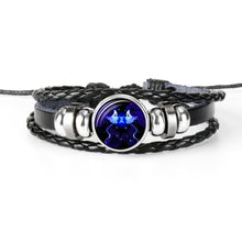 将图片加载到图库查看器,Constellation Zodiac Sign Black Braided Leather Bracelet Growing in the dark