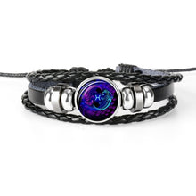 将图片加载到图库查看器,Constellation Zodiac Sign Black Braided Leather Bracelet Growing in the dark