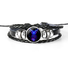 将图片加载到图库查看器,Constellation Zodiac Sign Black Braided Leather Bracelet Growing in the dark