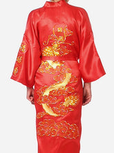 将图片加载到图库查看器,Men's Satin Silk Robe Embroidery Dragon