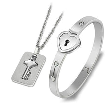 将图片加载到图库查看器,Concentric Lock Key Bracelet Necklace Couple Set