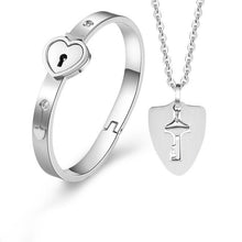 将图片加载到图库查看器,Concentric Lock Key Bracelet Necklace Couple Set