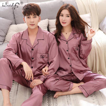 将图片加载到图库查看器,Luxury Pajama suit Satin Silk Pajamas Sets Couple Sleepwear