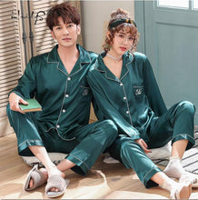 将图片加载到图库查看器,Luxury Pajama suit Satin Silk Pajamas Sets Couple Sleepwear