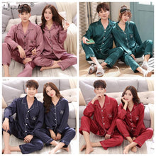 将图片加载到图库查看器,Luxury Pajama suit Satin Silk Pajamas Sets Couple Sleepwear