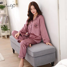 将图片加载到图库查看器,Luxury Pajama suit Satin Silk Pajamas Sets Couple Sleepwear