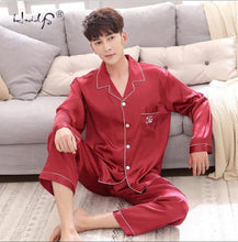 将图片加载到图库查看器,Luxury Pajama suit Satin Silk Pajamas Sets Couple Sleepwear
