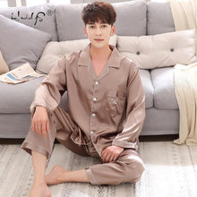 将图片加载到图库查看器,Luxury Pajama suit Satin Silk Pajamas Sets Couple Sleepwear