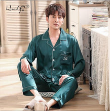 将图片加载到图库查看器,Luxury Pajama suit Satin Silk Pajamas Sets Couple Sleepwear