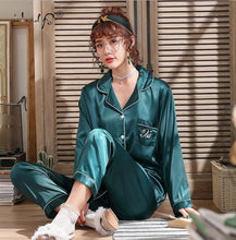 将图片加载到图库查看器,Luxury Pajama suit Satin Silk Pajamas Sets Couple Sleepwear