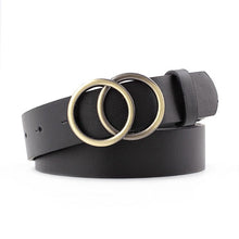 Charger l'image dans la galerie, Black Leather Belt Women Metal Heart Buckle