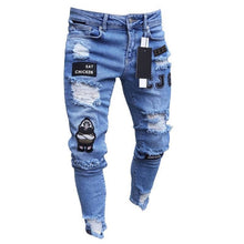 Load image into Gallery viewer, Men Stretchy Ripped Skinny Embroidery Print Jeans