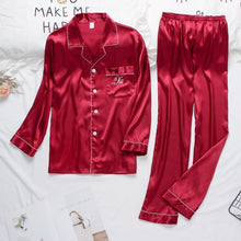 将图片加载到图库查看器,Luxury Pajama suit Satin Silk Pajamas Sets Couple Sleepwear