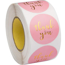 Kép betöltése a galériamegjelenítőbe: Pink Paper Label Stickers Gold Thank You Sticker