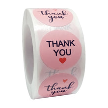 Kép betöltése a galériamegjelenítőbe: Pink Paper Label Stickers Gold Thank You Sticker