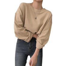 将图片加载到图库查看器,Casual Long Sleeve Loose Bottoming Solid Female Basic Thick Tops