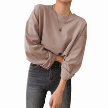 将图片加载到图库查看器,Casual Long Sleeve Loose Bottoming Solid Female Basic Thick Tops