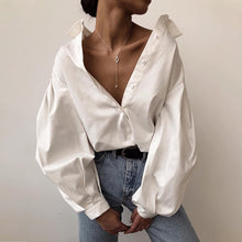 Kép betöltése a galériamegjelenítőbe: Elegant Shirt White Black Sexy Button Vintage Blouse
