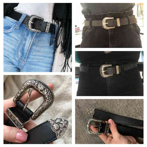 Black Leather Belt Women Metal Heart Buckle