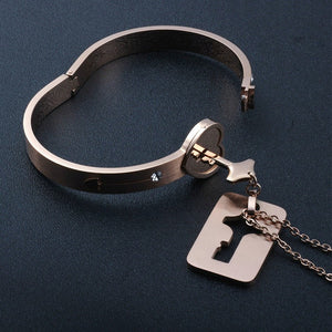 Concentric Lock Key Bracelet Necklace Couple Set