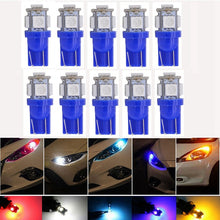 Load image into Gallery viewer, Katur 10pcs T10 W5W LED Bulb 5 SMD LED White Blue Red Yellow Green 194 168 Super Bright wedge Lights bulbs Lamps 12V 5050 SMD
