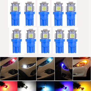 Katur 10pcs T10 W5W LED Bulb 5 SMD LED White Blue Red Yellow Green 194 168 Super Bright wedge Lights bulbs Lamps 12V 5050 SMD