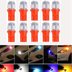 Katur 10pcs T10 W5W LED Bulb 5 SMD LED White Blue Red Yellow Green 194 168 Super Bright wedge Lights bulbs Lamps 12V 5050 SMD