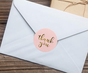 Pink Paper Label Stickers Gold Thank You Sticker