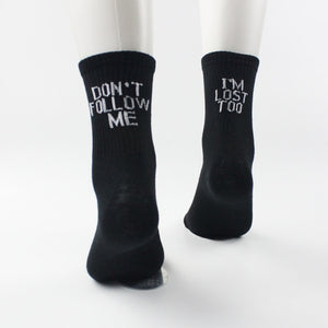 Black White Cotton Socks AB Side Don't Follow Me I'm Lost Creative Unisex Socks