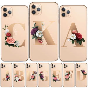 Custom 26 Letters Flower Soft Silicone Phone Case