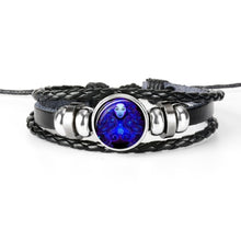 Charger l&#39;image dans la galerie, Constellation Zodiac Sign Black Braided Leather Bracelet Growing in the dark
