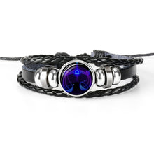 Charger l&#39;image dans la galerie, Constellation Zodiac Sign Black Braided Leather Bracelet Growing in the dark
