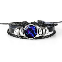 Kép betöltése a galériamegjelenítőbe: Constellation Zodiac Sign Black Braided Leather Bracelet Growing in the dark
