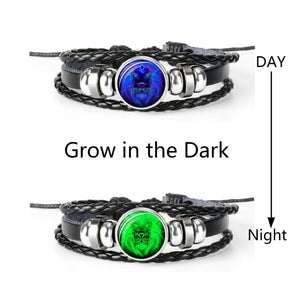 Constellation Zodiac Sign Black Braided Leather Bracelet Growing in the dark