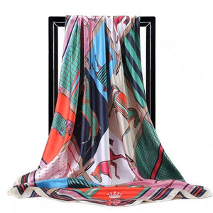 Women Fashion Print Silk Satin Scarf