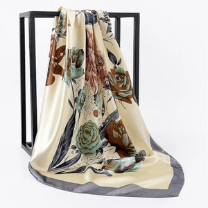 Women Fashion Print Silk Satin Scarf