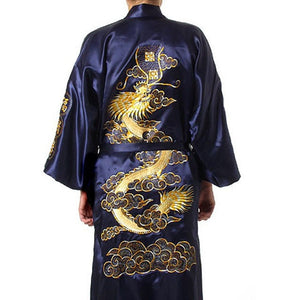 Men's Satin Silk Robe Embroidery Dragon