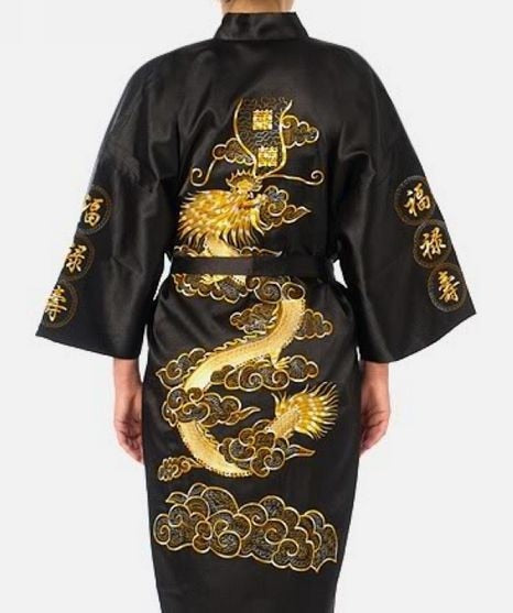 Men's Satin Silk Robe Embroidery Dragon