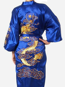 Men's Satin Silk Robe Embroidery Dragon